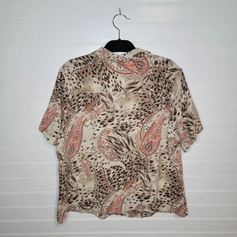 Charter Club Plus Size 18W 100% SILK Cheetah Paisley Button Up Hawaiian Shirt - Picture 3 of 7